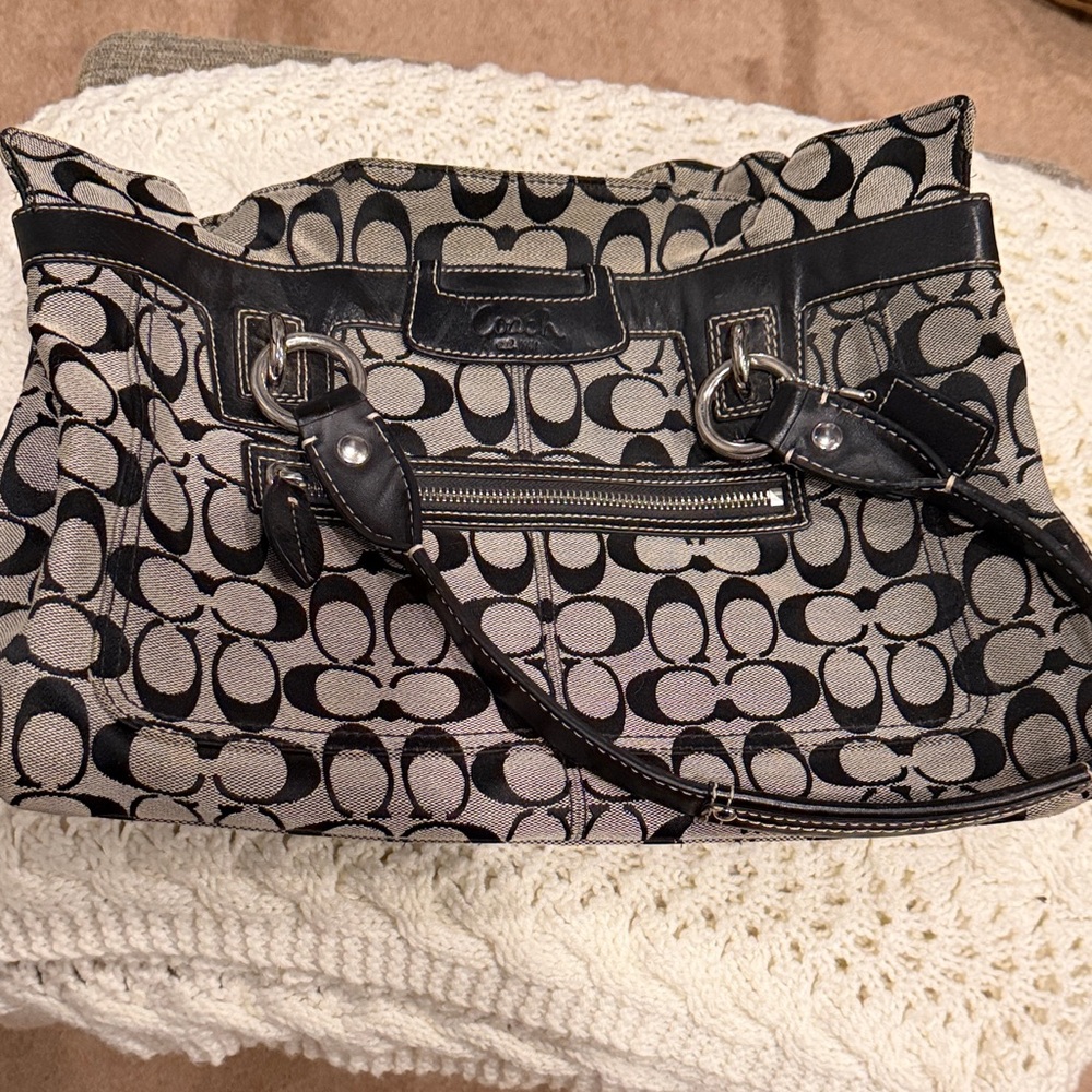 Coach Monogram Canvas Tote in Black and Khaki